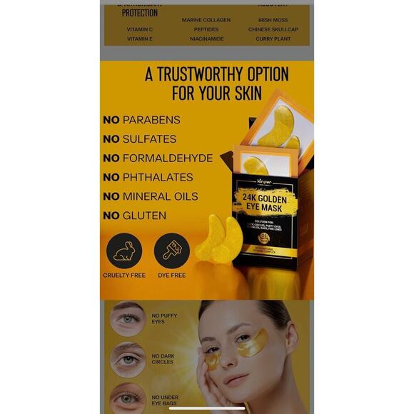 New KINPUR 24k Golden Eye Mask. 25 pairs (brand new never opened) - Picture 4 of 8